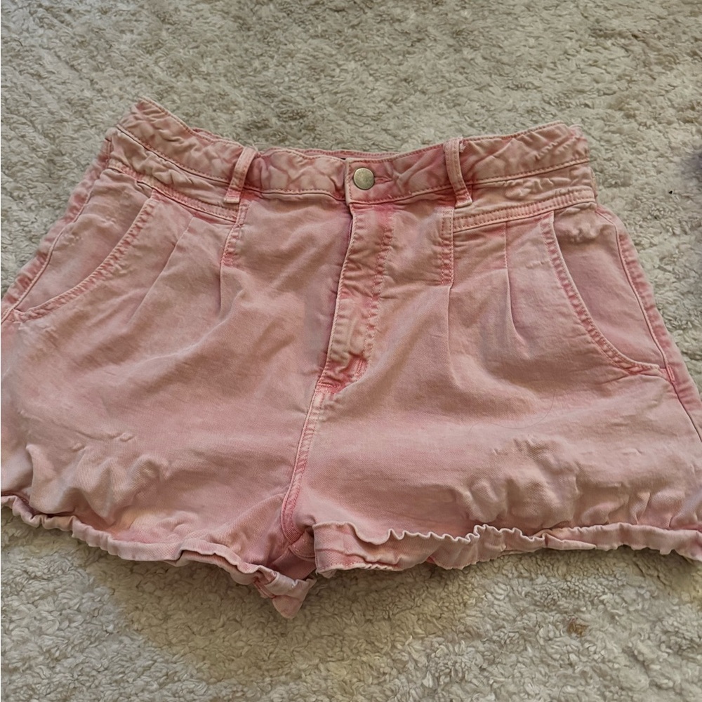 Aqua High Waist Pink Shorts with Distressed Hem